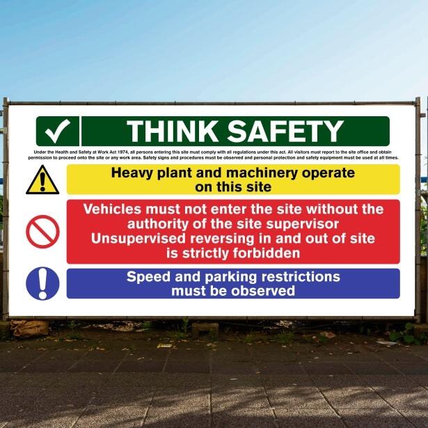Site Safety Banner | Heavy Plant Multi Message - The Safety Signs Store