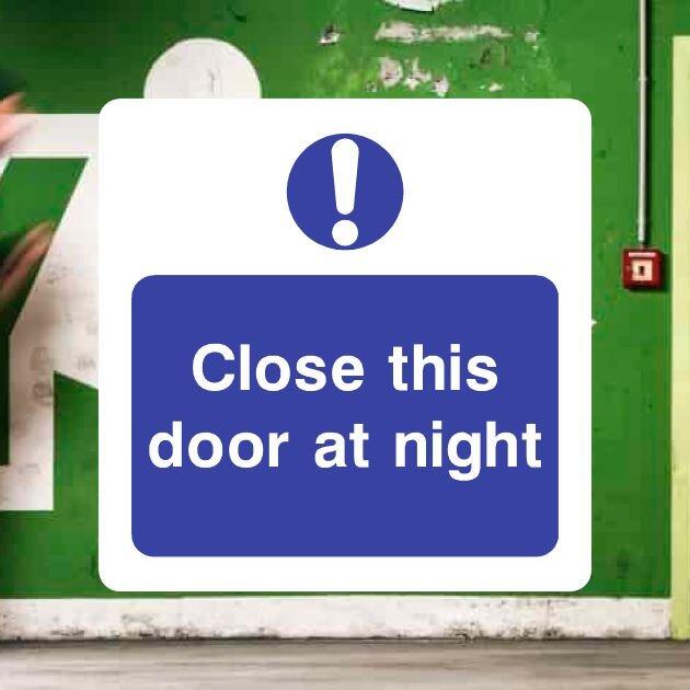 Close This Door At Night Fire Sign Square-The Safety Sheep Store