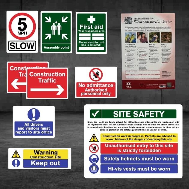 Complete Construction Site Safety Sign 11 Pack - Pack K - The Safety Signs Store