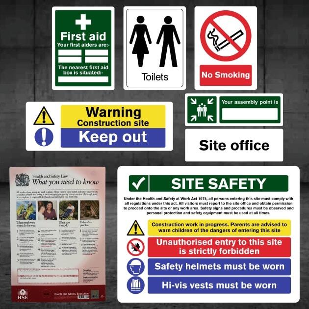 Complete Construction Site Safety Sign 10 Pack & HSE Poster - Pack H-The Safety Sheep Store