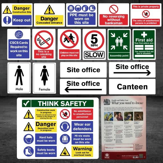 Complete Construction Site Safety Sign 44 Pack and HSE Poster - Pack I-The Safety Sheep Store