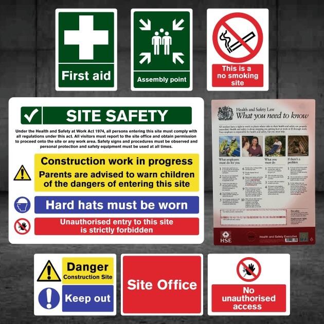 Complete Construction Site Safety Sign 7 Pack + HSE Poster - Pack D-The Safety Sheep Store