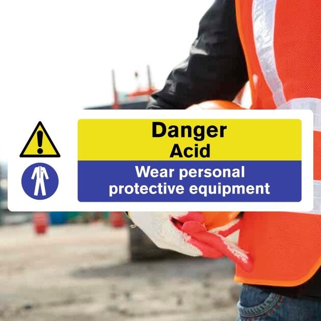 Danger Acid - Wear PPE Hazard Sign-The Safety Sheep Store