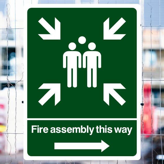 Fire Assembly Point With Right Arrow Sign - UK Safety Signs Store