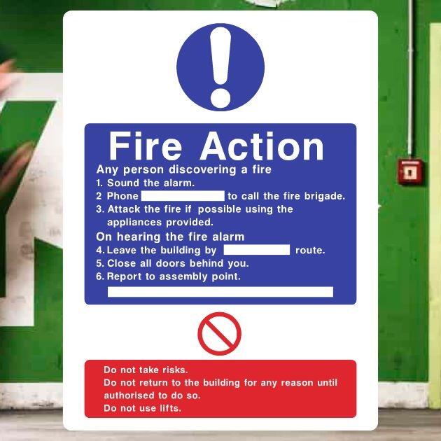 Vsafety 12009 - Cartello Azione Antincendio Formato A4 (210 X 297 Mm), Conforme Norme BS 5499 E EN ISO 7010