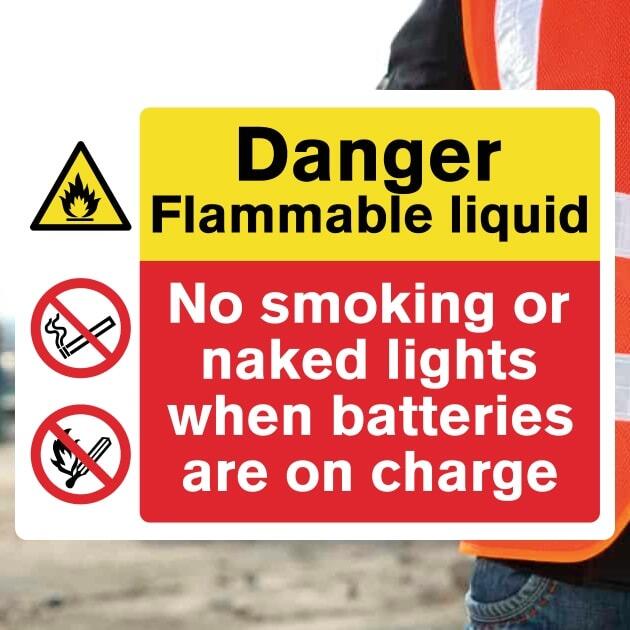 Flammable Liquid No Smoking Batteries On Charge Sign-The Safety Sheep Store