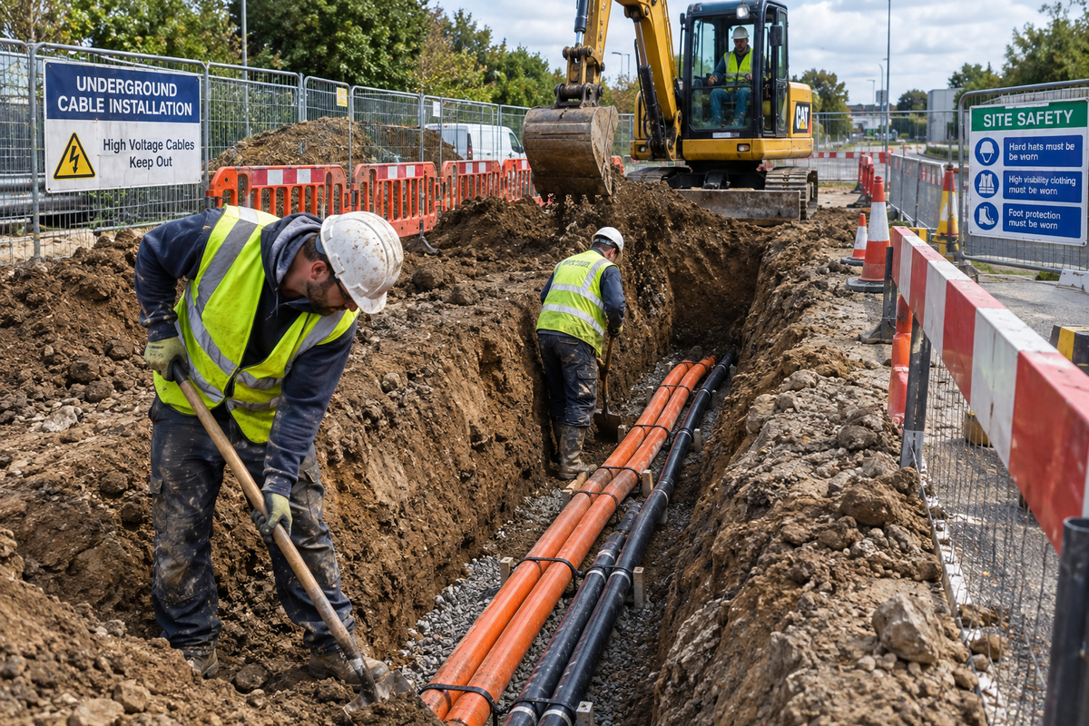 men digging hole for underground cable