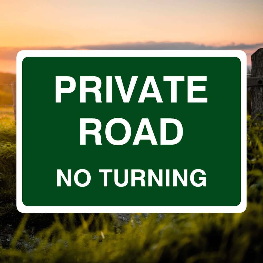 Private Road No Turning Sign Green - The Safety Sheep Store