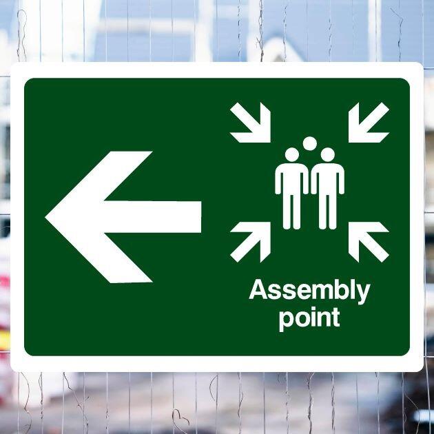 Label Point Left Assembly Point Left Arrow Fire Sign - The Safety Sheep Store