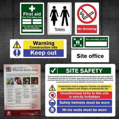 Complete Construction Site Safety Sign 10 Pack & HSE Poster - Pack H-The Safety Sheep Store