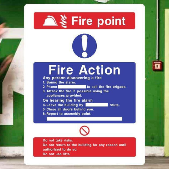 VSafety Señal Fire Exit-Fire Exit/Keep Clear - 300 Mm X 100 Mm - 3 Mm Pulido Aluminio Comp