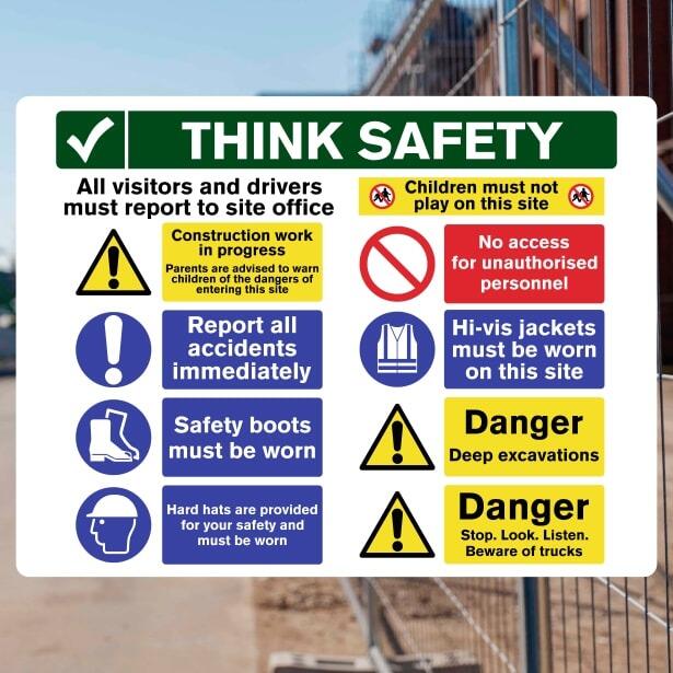 Site Safety Visitors Must Report Multi-Message Sign-The Safety Sheep Store