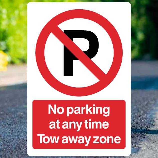 No Parking At Any Time Tow Zone P Sign Portrait - UK Safety Signs Store